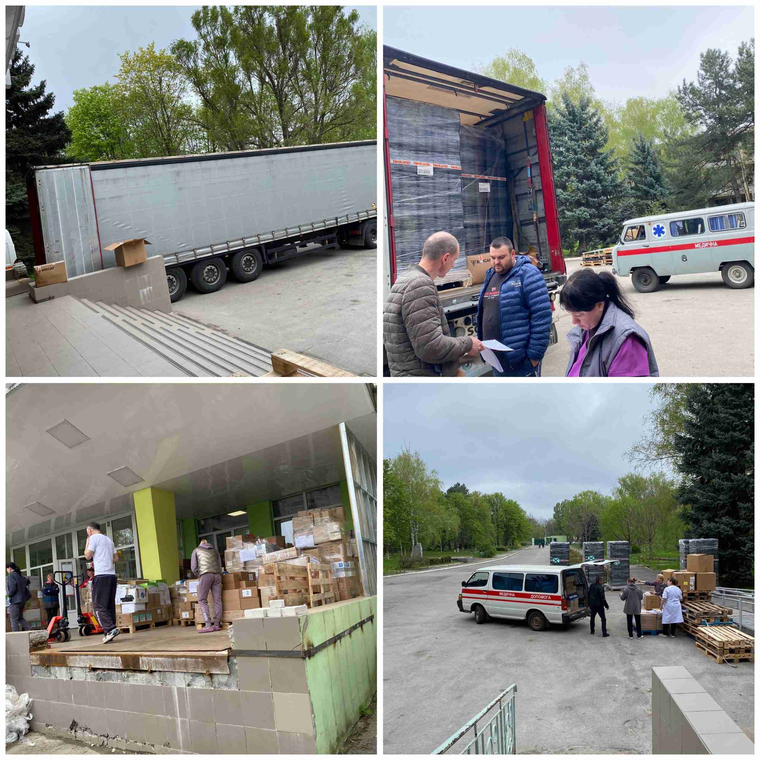 Vrachtwagen #10 met Imres medische pakketten naar het ziekenhuis in Dnipro.